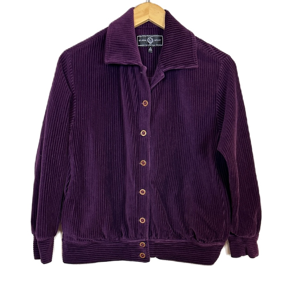 ST. JOHN Sport Purple Ribbed Velour Button Jacket Women’s Petite/ XS